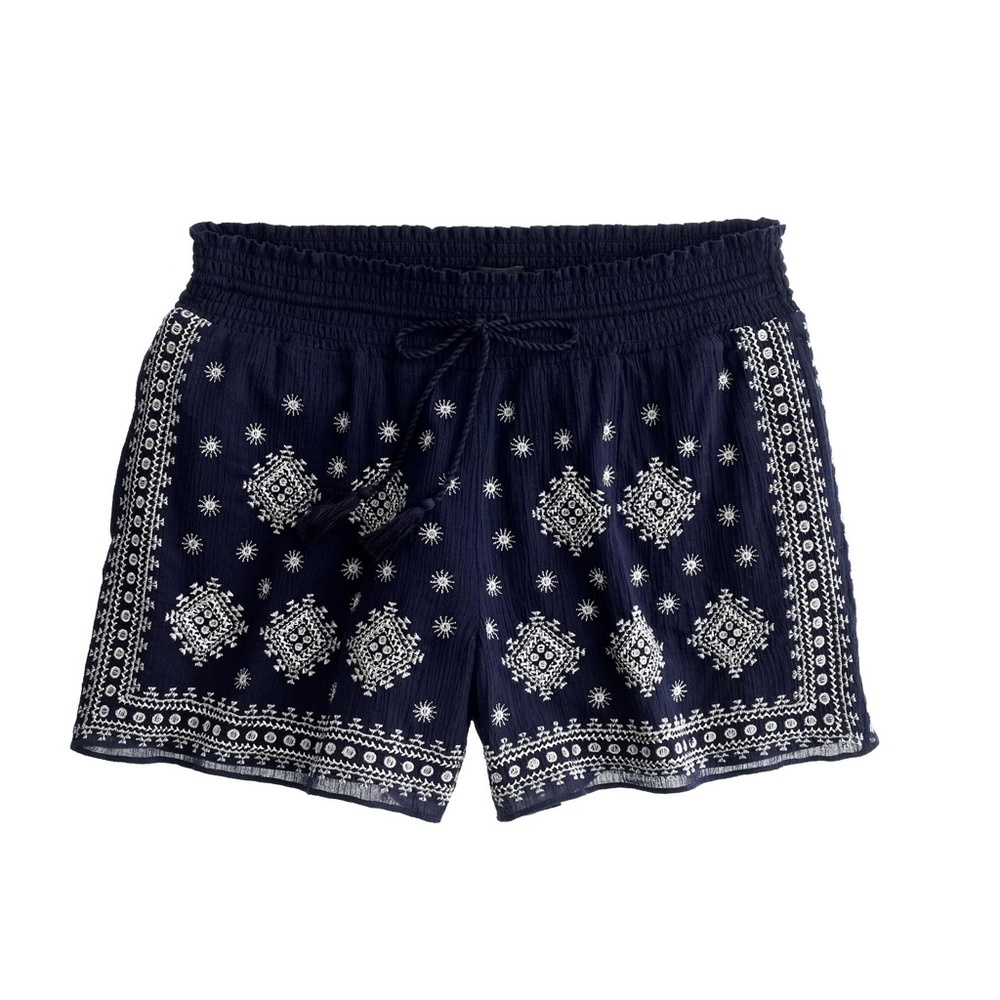 J Crew Embroidered Mosaic Pull-On Shorts